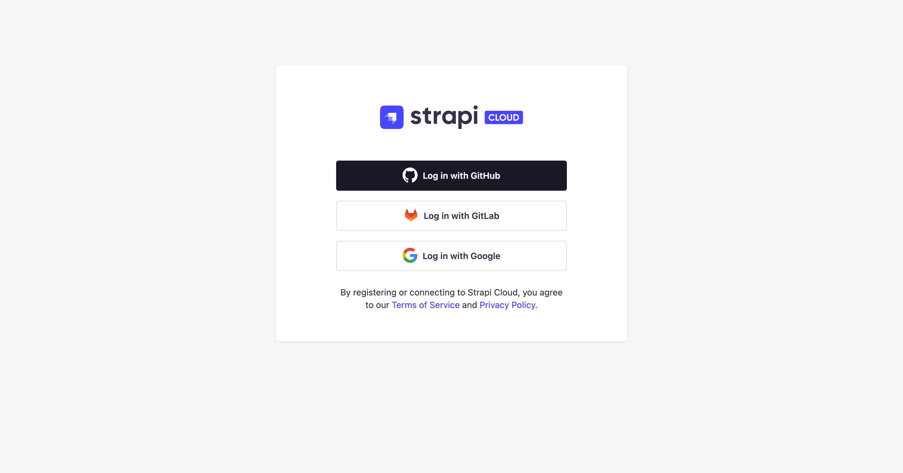 Strapi Cloud login page