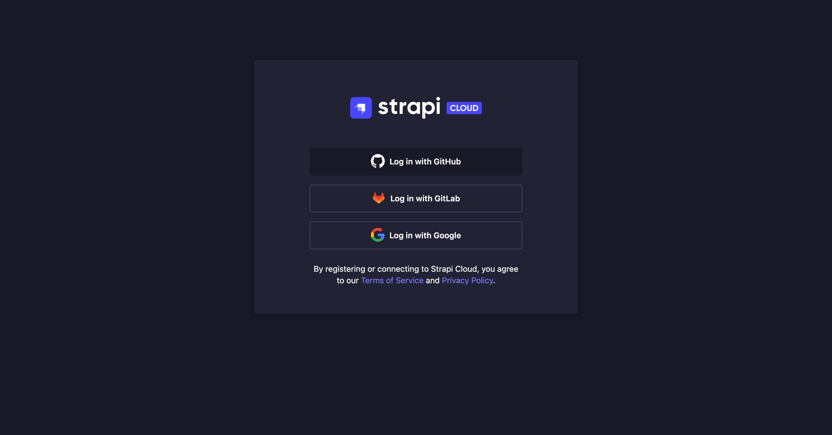 Strapi Cloud login page
